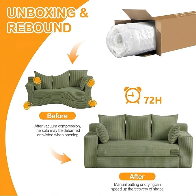 Oversize Loveseat Boneless Convertible Sofa Bed, Folding Floor Futon Sleeper
