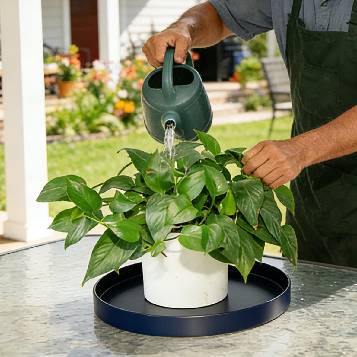 Afrine 1 Pack 12 inch Plant Saucer Drip Tray, Heavy Sturdy Plastic Planter Flower Pot Drainage Tray Plate Saucers for Indoor Outdoor Garden, Plant Water Drip Trays for pots Base (12", Blue)