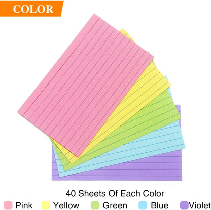 Tamaki Colored Index Cards 3 X 5, Flash Cards Ruled Note Cards for School, 200 Count, Home and Office Flash Cards for studying