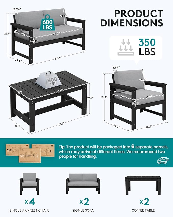 SERWALL 8 Pieces HDPE Outdoor Conversation Sofa Set