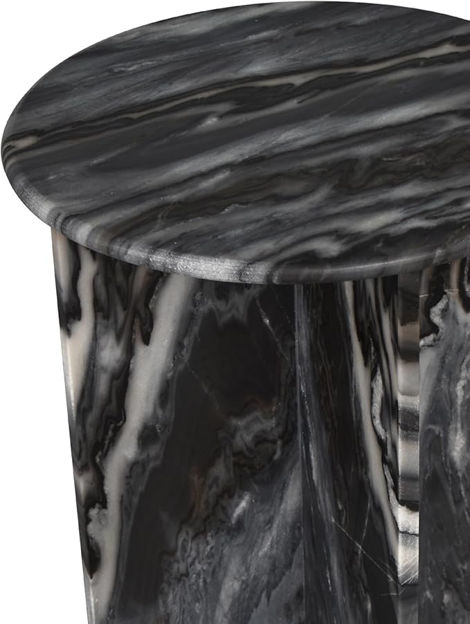 JONATHAN Y Javier Solid Black/Gray Marble End Table, 17.75" Round Modern Accent