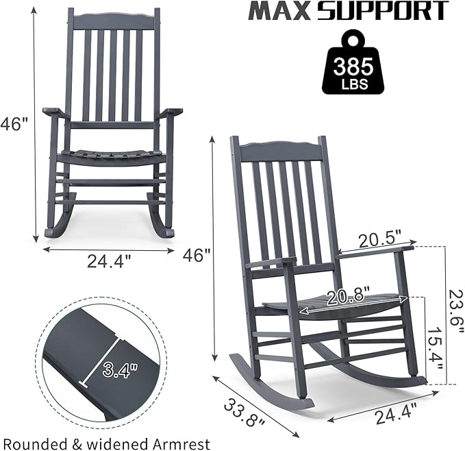 Outvita Outdoor Rocking Chair, Solid Wood High Back Rocker, All Weather Lounge