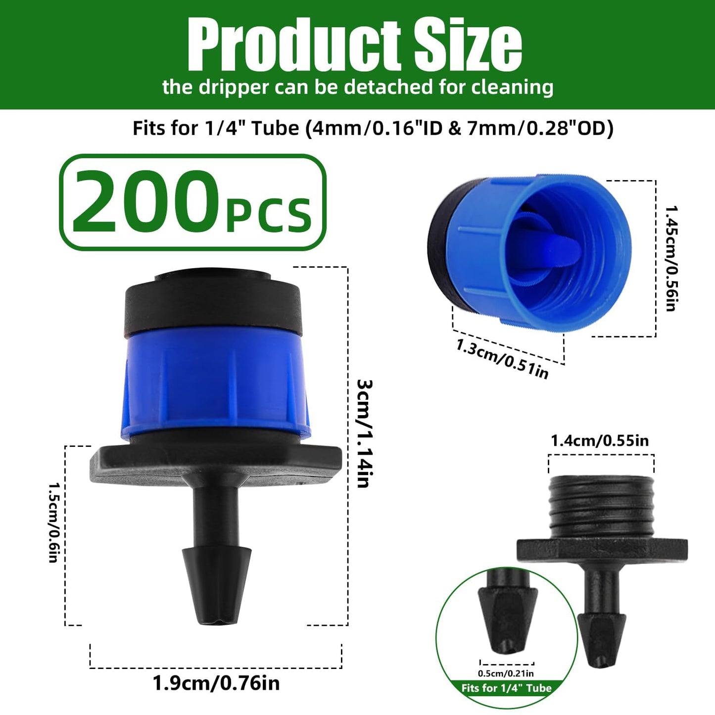 200P 1/4 Inch Adjustable Irrigation Drippers Sprinklers Kalolary Drip Irrigation Emitters for 4/7mm Tube, Adjustable 360 Degree Water Flow Sprayer Sprinklers Drip System Parts for Lawn Yard (Blue)