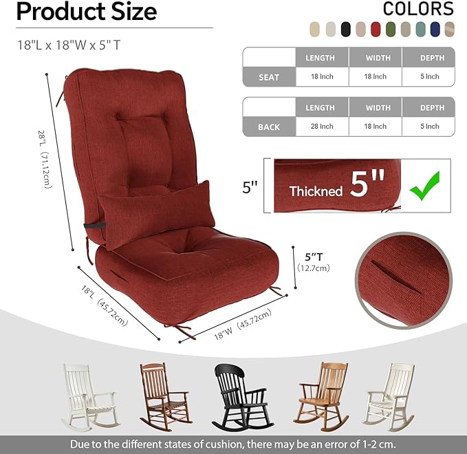 Rocking Chair Cushions with Pillow, Waterproof and Fade-Resistant Thicken