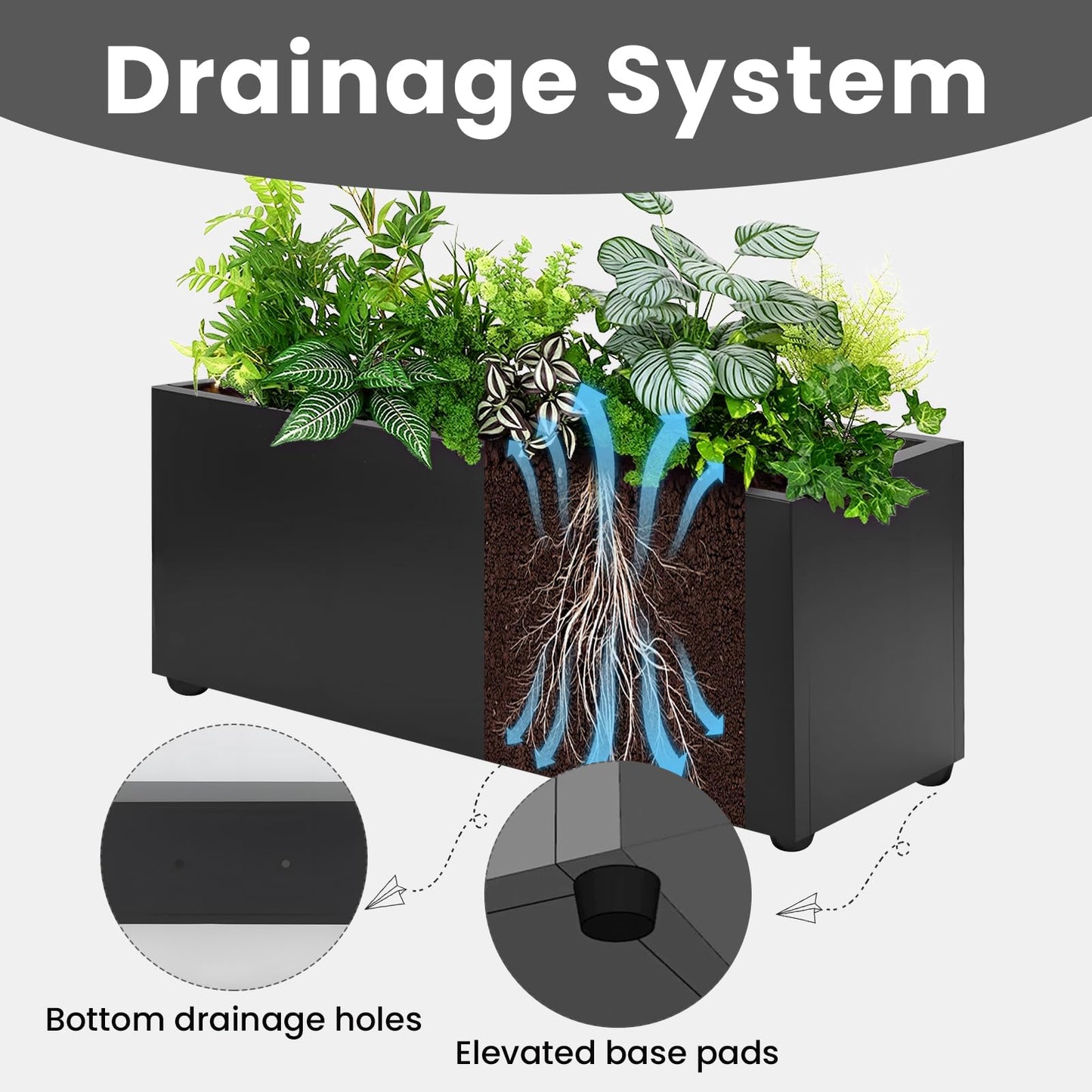 AILOOCEDI Thickened Metal Planter Box, Heavy-Duty Outdoor/Indoor Rectangular Trough Garden Bed Drainage Holes & Raised Bottom for Patio Porch Yard Lawn 36" L x 15" W x 15" H