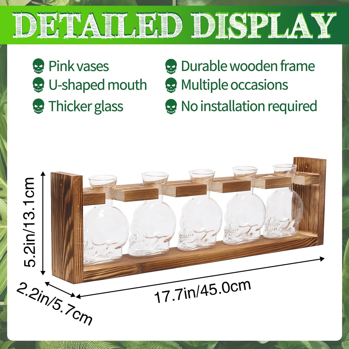 Plant Terrarium Propagation Stations Halloween Skull Planter Vase Skulls Decor with Wooden Stand Gife for Father - 5 Vases