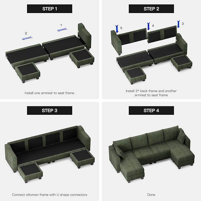 Belffin U Shaped Couch with Reversible Chaises Sectional Couches