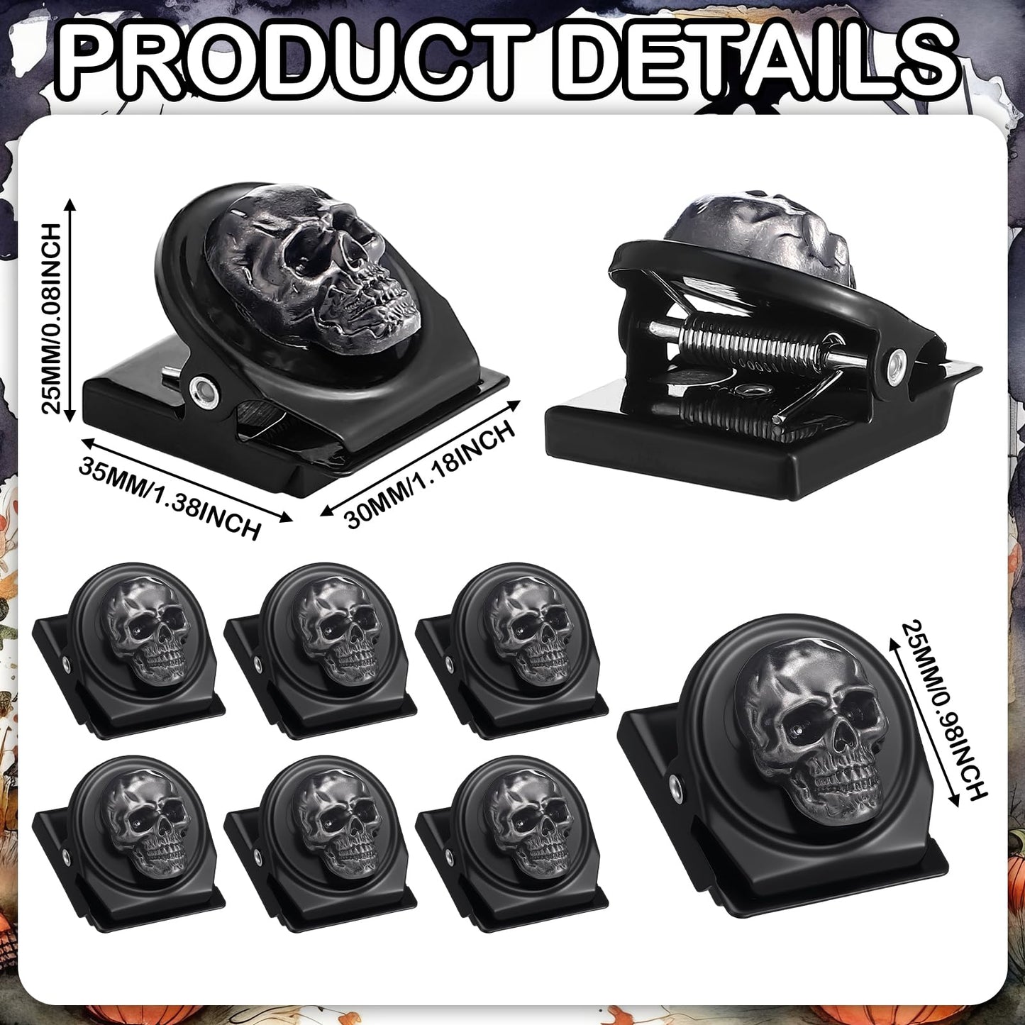 AceOrbit 12 Pcs Skull Fridge Magnets Ghost Refrigerator Magnetic Clips Decorative Magnets Metal Magnet Clips for Christmas Fridge Gift Classroom Kitchen Office