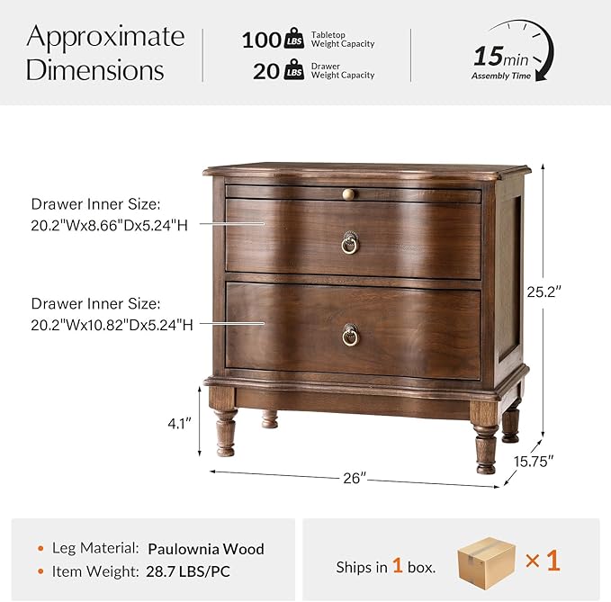 HULALA HOME Solid Wood Storage End Table