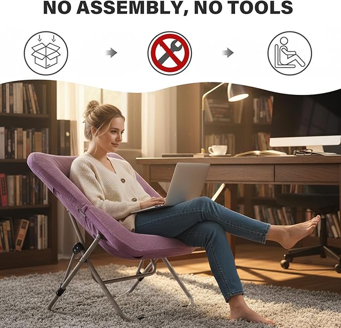 Tiita Comfy Folded Chair, Soft Faux Fur Oversized Folding Accent Chair