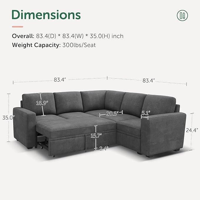 HONBAY Modular Sectional Sleeper Sofa