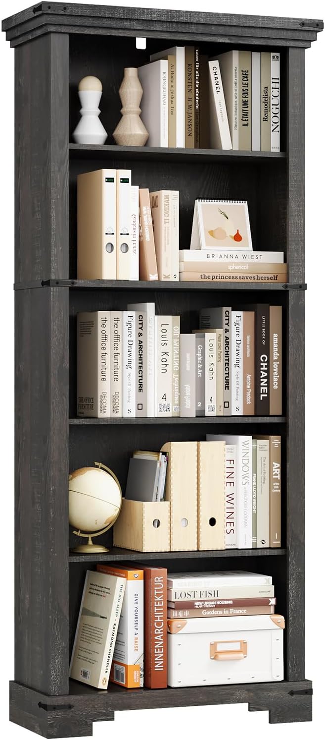 5-Tier Farmhouse Bookshelf, 61.1 inch Tall Bookcase