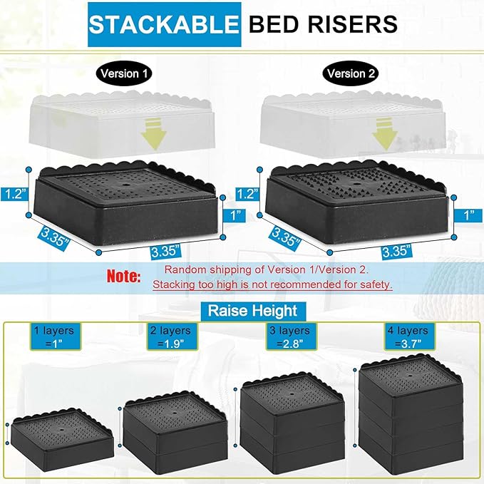 Bed Risers 1 inch, 2 inch, 3 inch, 4 inch Heavy Duty, Adjustable Furniture Riser