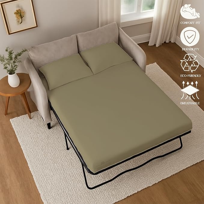 Sleeper Sofa Bed Sheet, 100% Cotton 400 Thread Count, 4 Piece Set, Deep Pocket