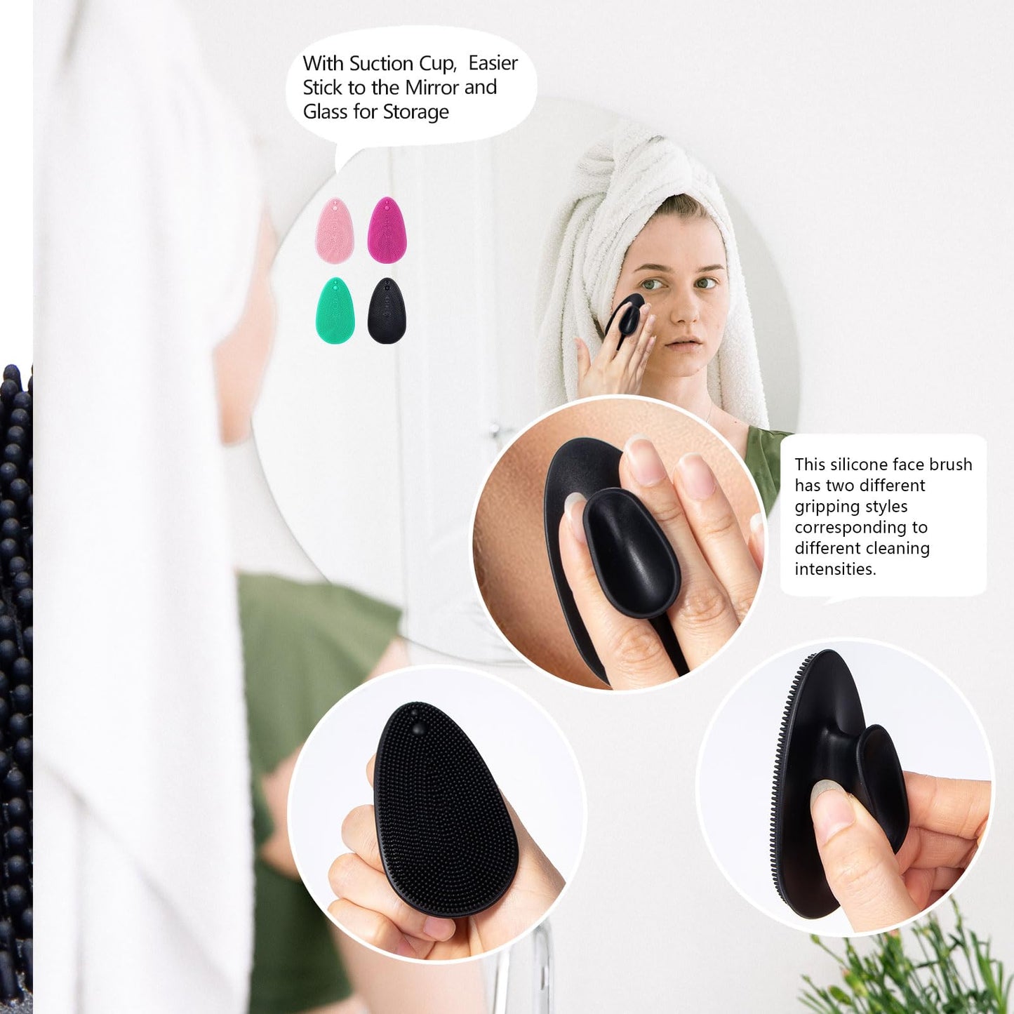 4 Pack Silicone Face Scrubber, Beomeen Facial Cleansing Brush Soft Silicone Facial Exfoliation and Massage Brush Blackhead Scrubber for Men and Women (Black)