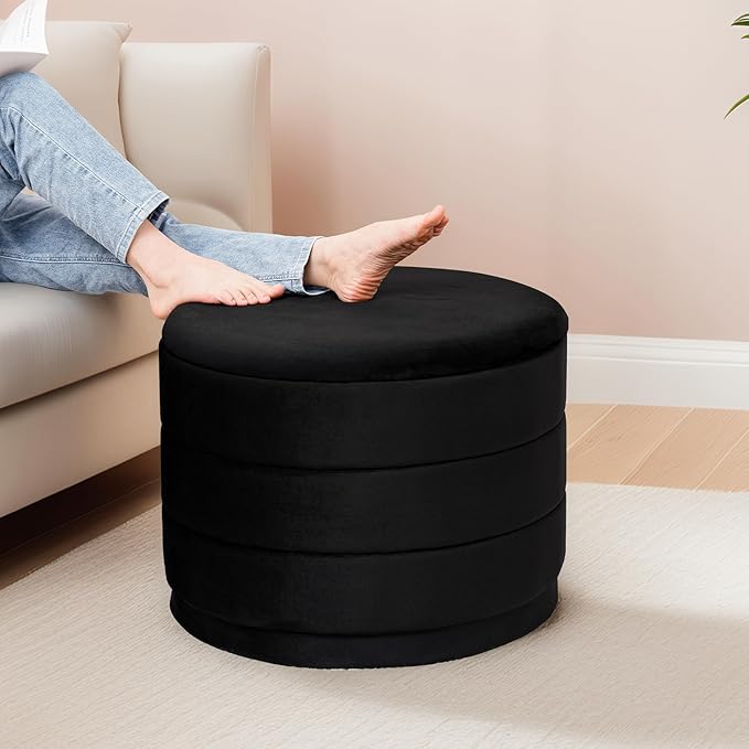23" Upholstered Round Velvet Ottoman
