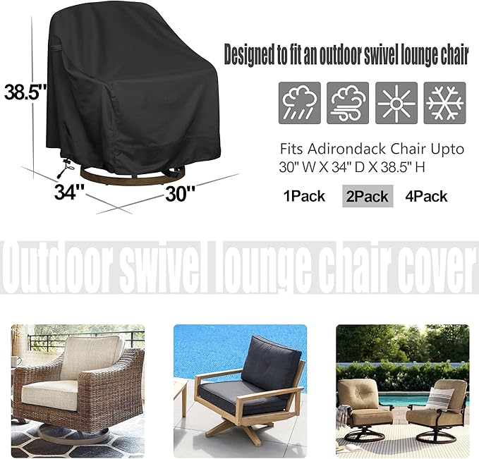 Outdoor Swivel Lounge Chair Cover 2 Pack, Waterproof Heavy Duty Outdoor Chair