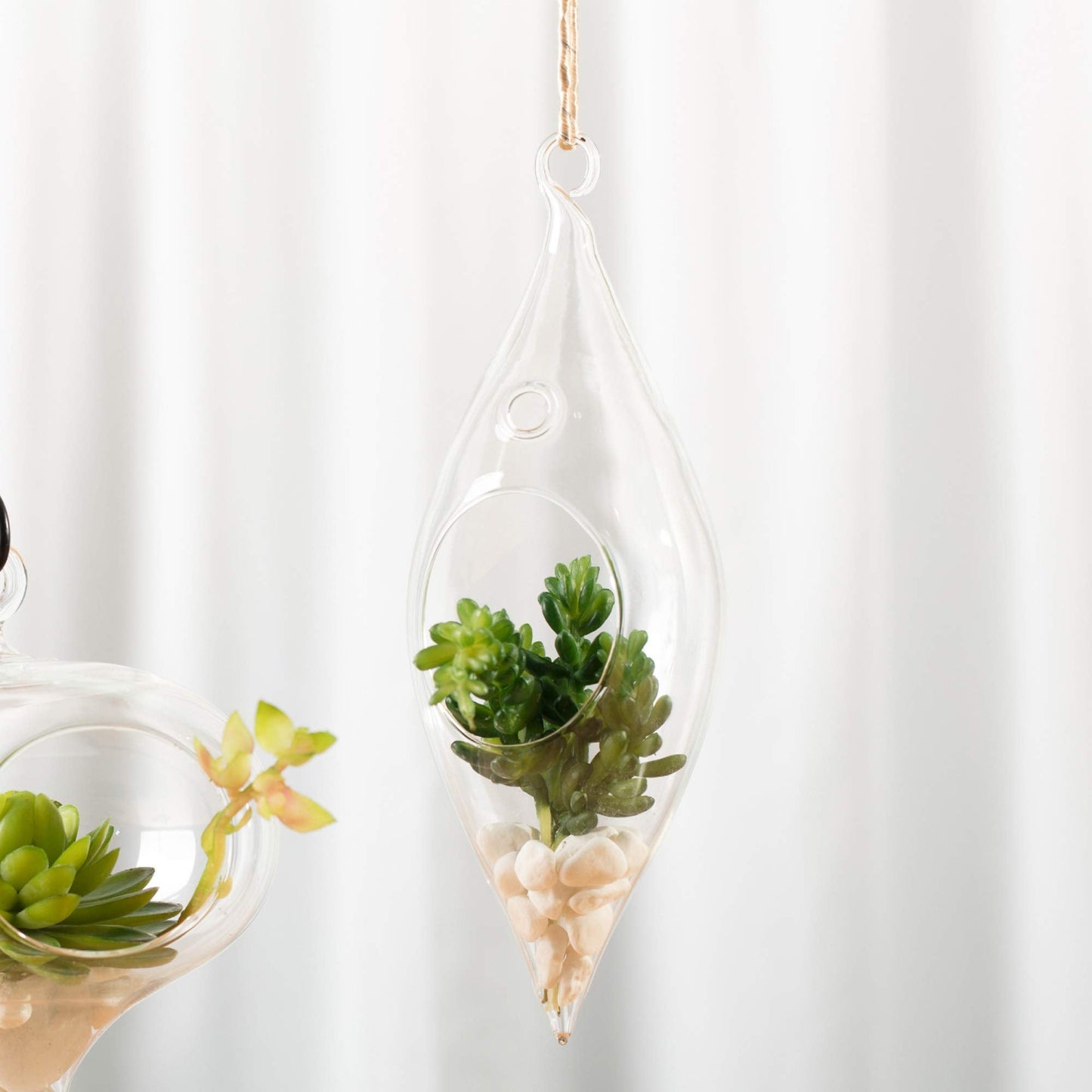 WGV Glass Hanging Plant Terrarium Bulk, Width 3", Height 9", Droplet DIY Succulent Air Planter Clear Tea Light Votive Candle Holder for Event Home Garden Outdoor Decor, 6 Pieces