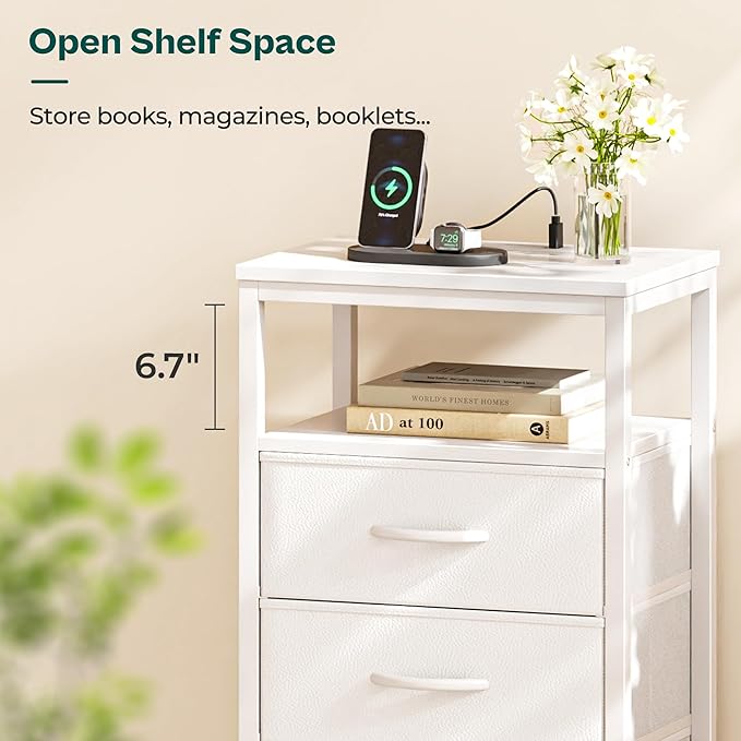 Huuger White Dresser with 5 Drawers & Charging Station, Tall Dresser