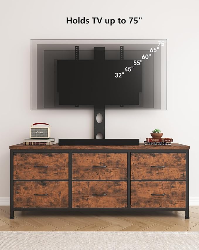 TV Stand with Mount, Fabric Dresser with 6 Drawers
