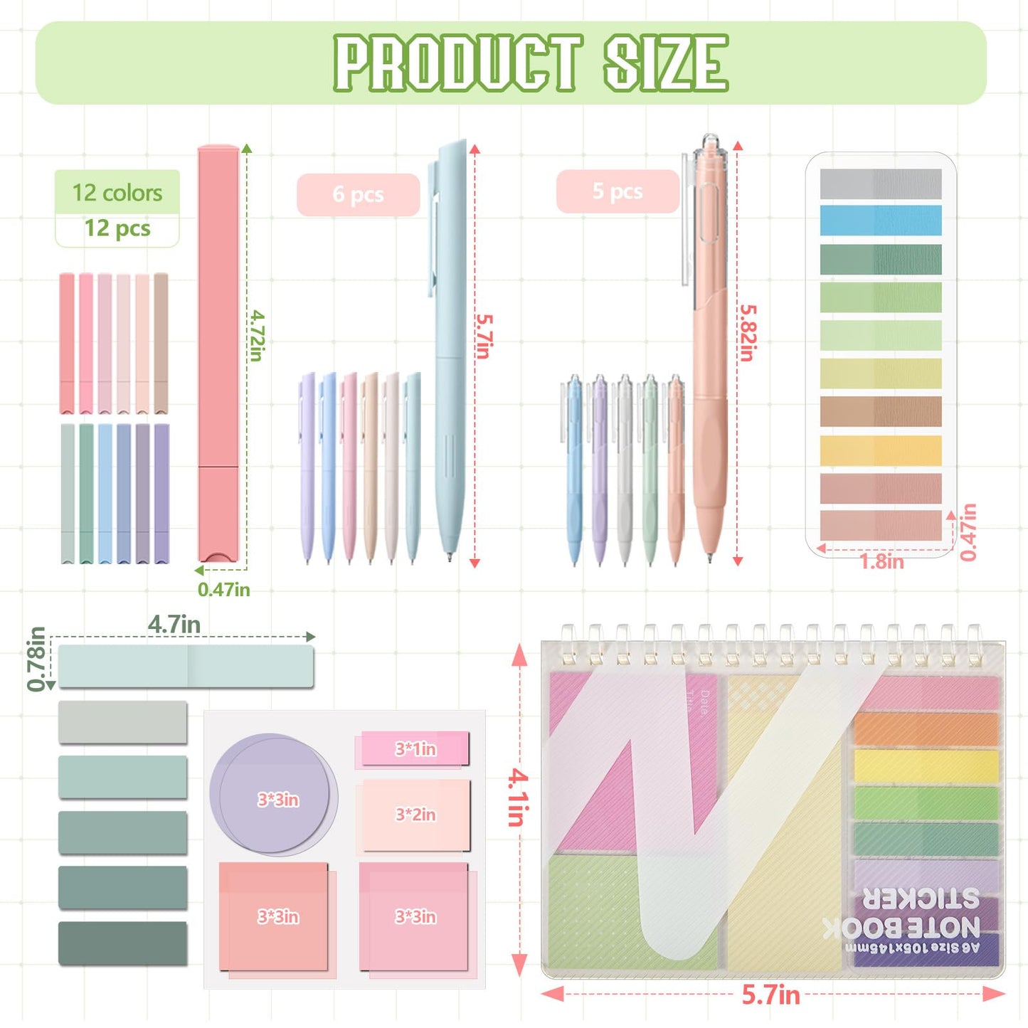 Jutom 41 Pcs Aesthetic Book Annotation Kit with Pencil Bag Bible Journaling Kit Notebook Sticky Note Tab Highlighter Black Ink Pen Page Marker School Office Supplies Christmas Bible Lover Gift(Green)