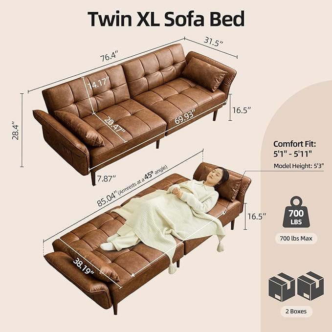 HALLYBEE 85” Futon Sofa Bed, Sleeper Sofa, Small Couch