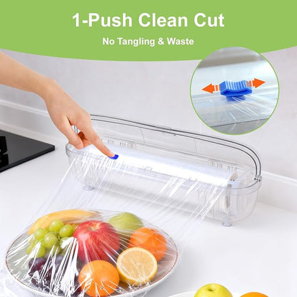 Plastic Wrap with Slide Cutter - Food Cling Wrap Reusable Cling Film Dispenser Fits 12" Rolls BPA-Free Cuts for Aluminum Foil, Tin Foil, Baking Paper