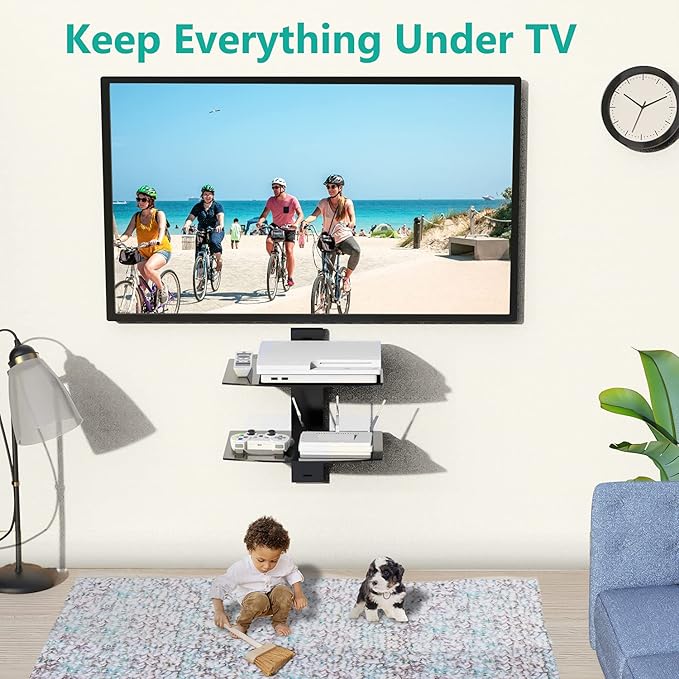 WALI Floating TV Shelf, 2 Tier Glass Projector Shelf
