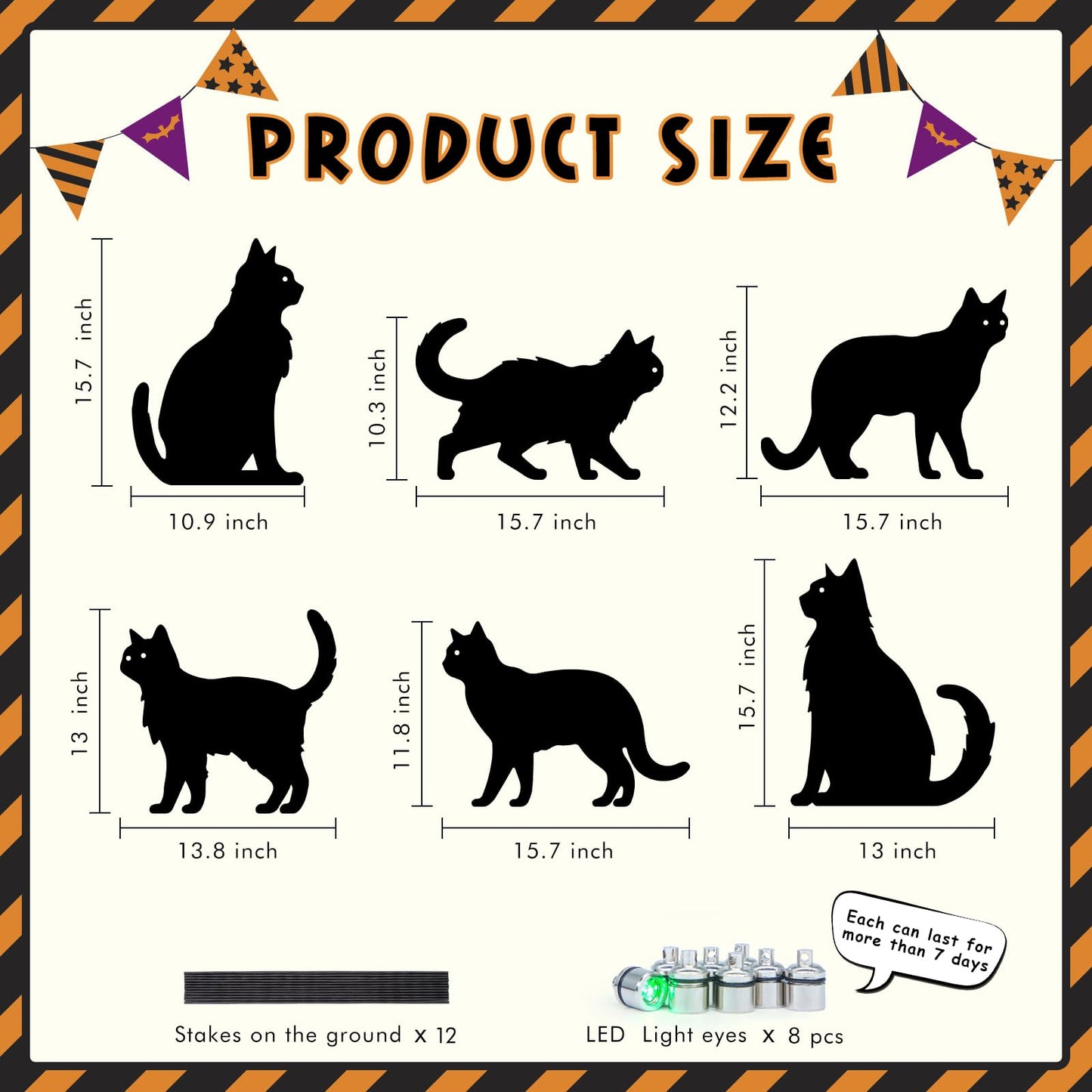 sewrung 6 Pcs Black Cat Halloween Decorations Plastic Yard Signs with Stakes,Halloween Decorations Outdoor, Scary Silhouette with Glow in Dark Eyes for Outdoor Yard Lawn Garden Halloween Décor