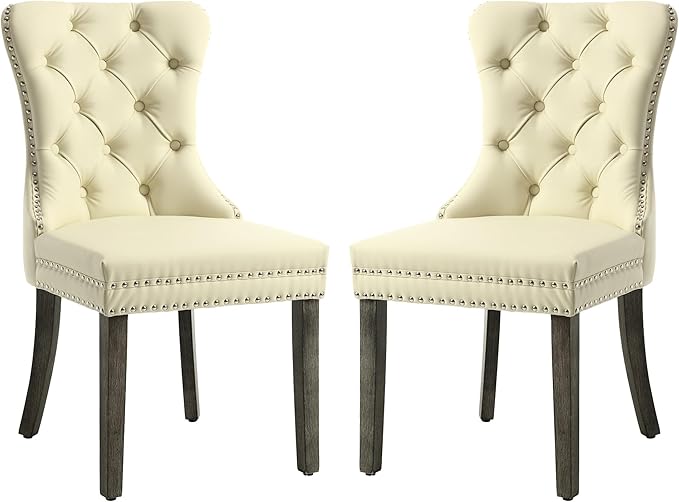 KCC Faux Leather Dining Chairs Set of 2, Upholstered High-end Tufted Dining