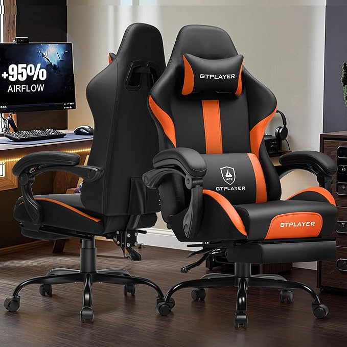 GTPLAYER Gaming Chair with Pocket Spring Cushion, Leather Office Chair with