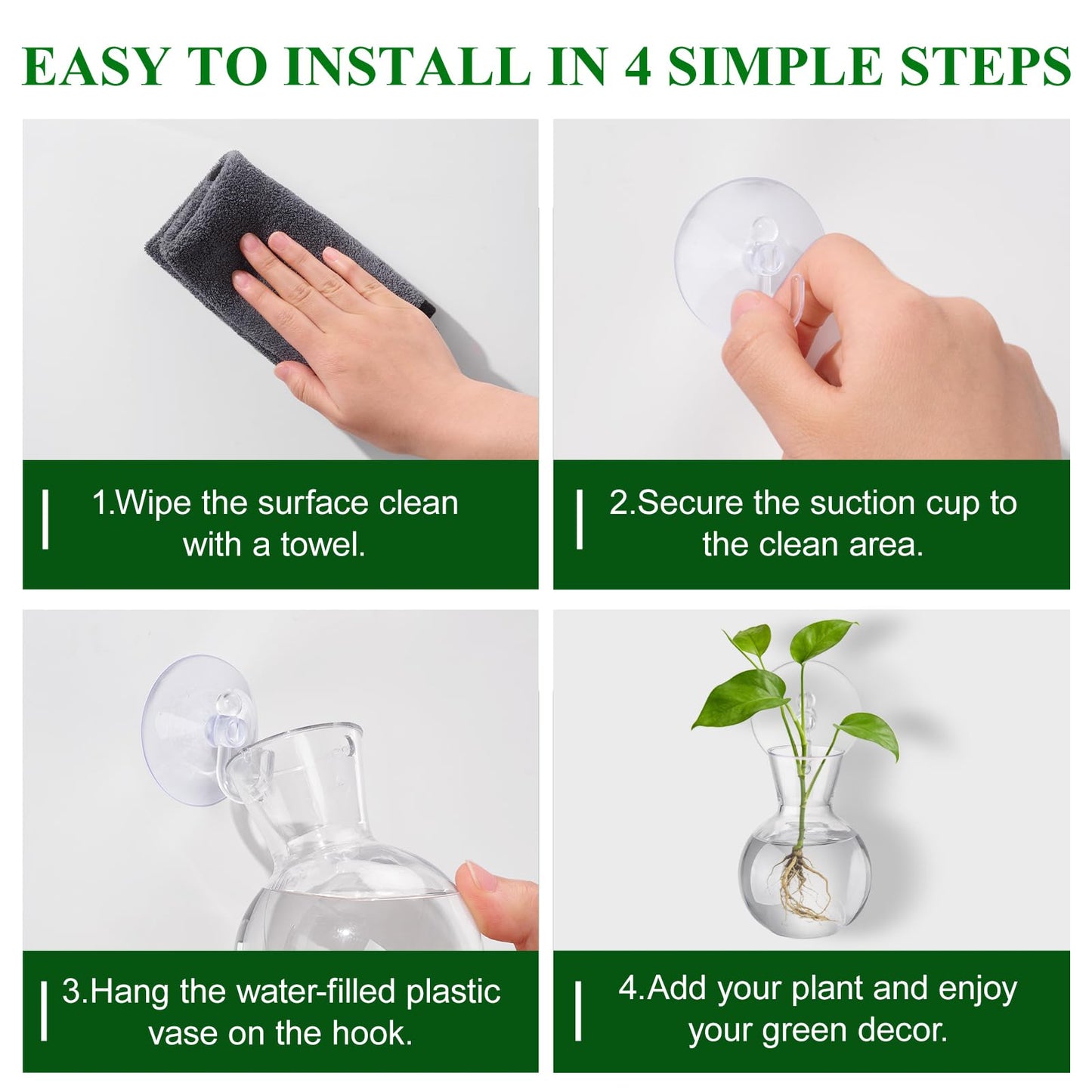 Doodlream 12PCS Wall Hanging Propagation Stations, Glass Planting Vases with Suction Cups and Cleaning Brush, Window Hanging Hydroponic Plant Terrariums for Pothos Ivy Herbs, Indoor Home Garden Decor