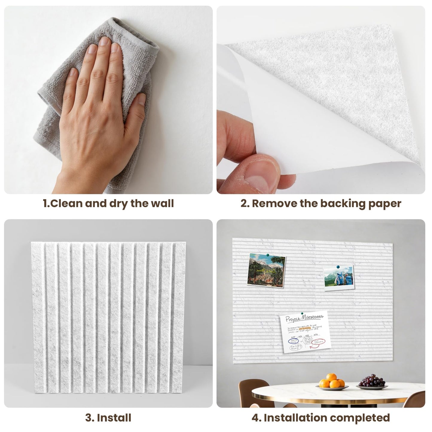 TOMAIX 12-Pack Felt Bulletin Boards (11.8" x 11.8") – Self-Adhesive Wall Tiles with Pushpins; Ideal for Offices, Classrooms, and Home Decor; for Posting Notes, Photos, and Memos(Gray)