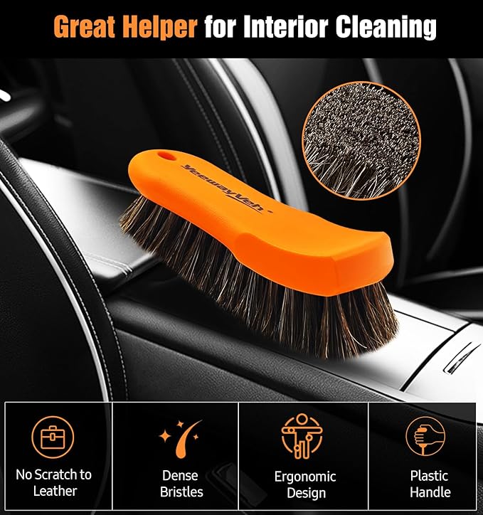 YeewayVeh 2PCS Leather Cleaning Brush, Horse Hair Brush