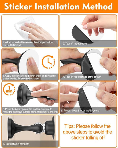 Door Stoppers Magnetic Door Catch - 2 Pack Stainless Steel Heavy Duty Door Holder Stops for Bottom Top of Door - Wall Floor Mounting No Drill 3D Adhesive & Screws Strong Magnet Keep Door Open