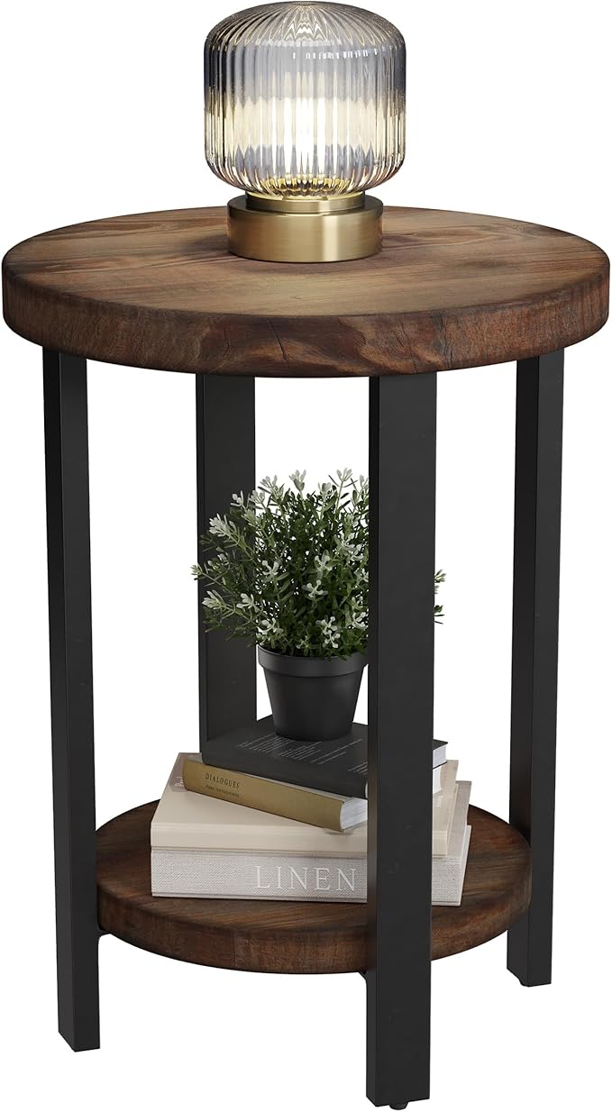 Alaterre Furniture Pomona Living Room 2-Tier Solid Wood Small Round End Table