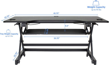 Rocelco 46" Large Height Adjustable Standing Desk Converter with Double Monitor Mount Arm BUNDLE - Quick Sit Stand Up Computer Workstation Riser - Retractable Keyboard Tray - Black (R DADRB-46-DM2)