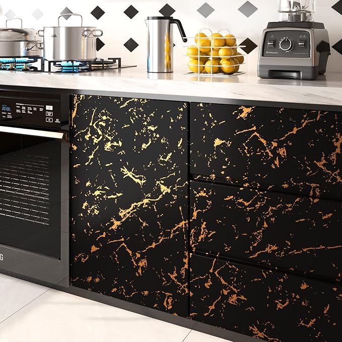 FunStick Thick Black and Gold Marble Contact Paper