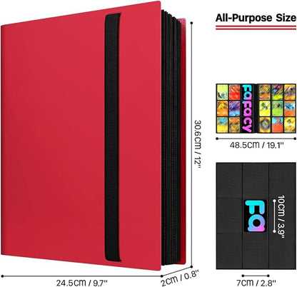 【2026】Trading Card Binder 9 Pocket, Premium Sports Collection Binder Game Cards Book with Sleeves Side Loading, Anti-open Strap Double Sided Waterproof 360 Card Folder
