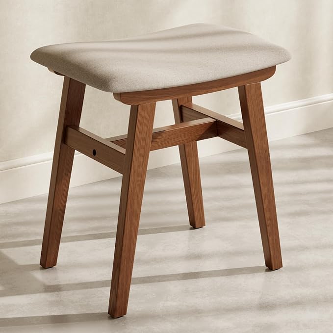 Muwuele Solid Wood Vanity Stool, Compact Makeup Chair