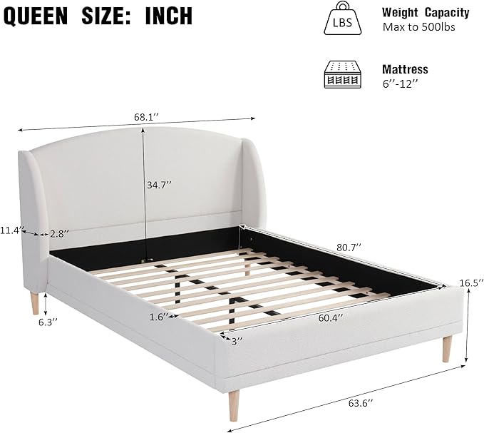 Christopher Knight Home Hazel Queen Size Bed Frame, Upholstered Platform Bed