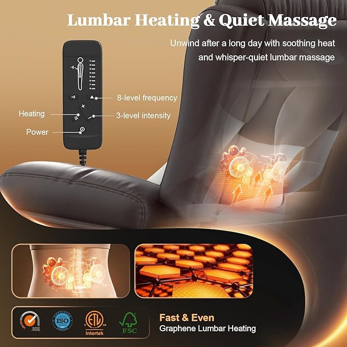 Power Loveseat Recliner with 2-Point Graphene Heat & Massage, Under-Seat