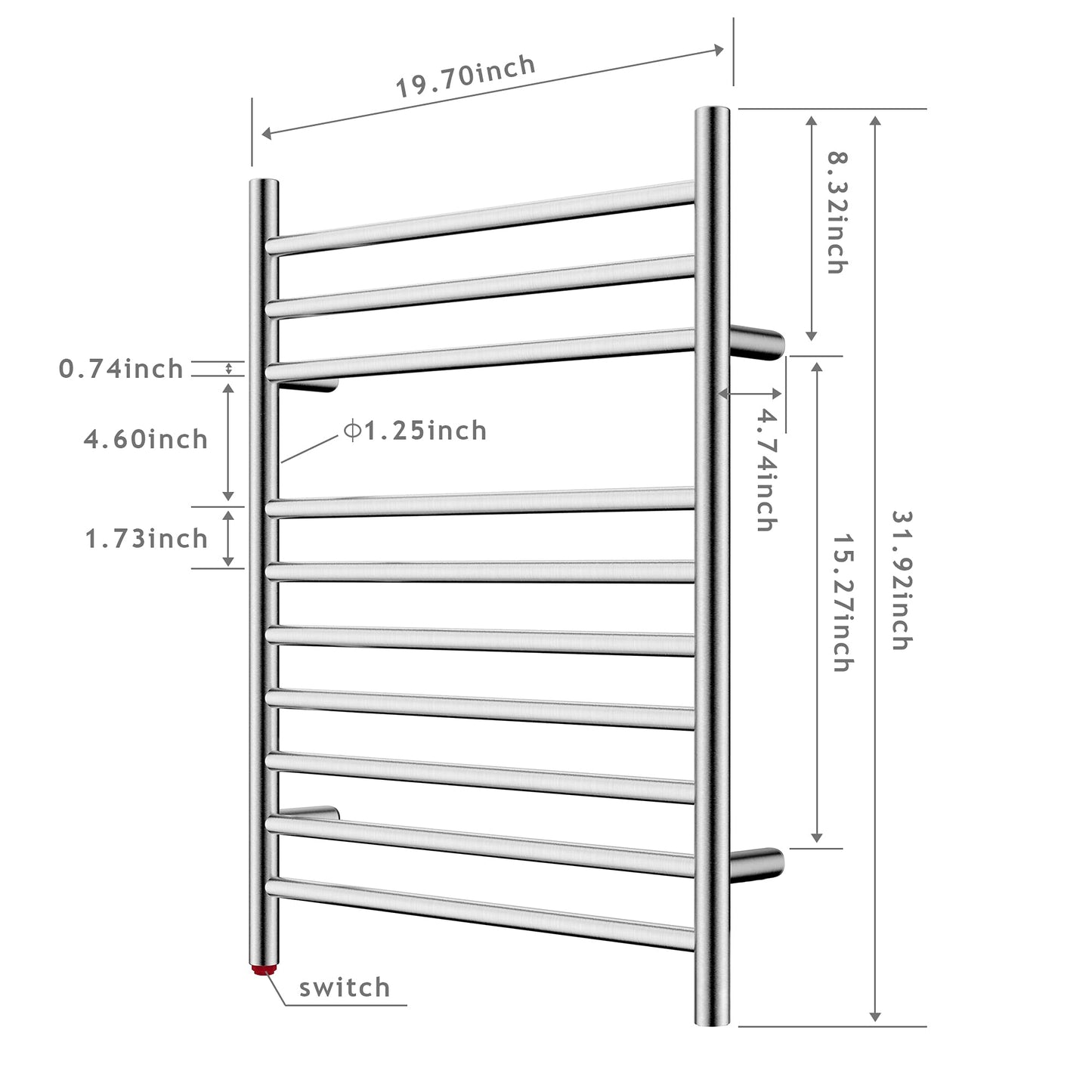HEATGENE Towel Warmer Wall-Mounted Hardwired Heated Towel Rack Hot Towel Bar Brushed