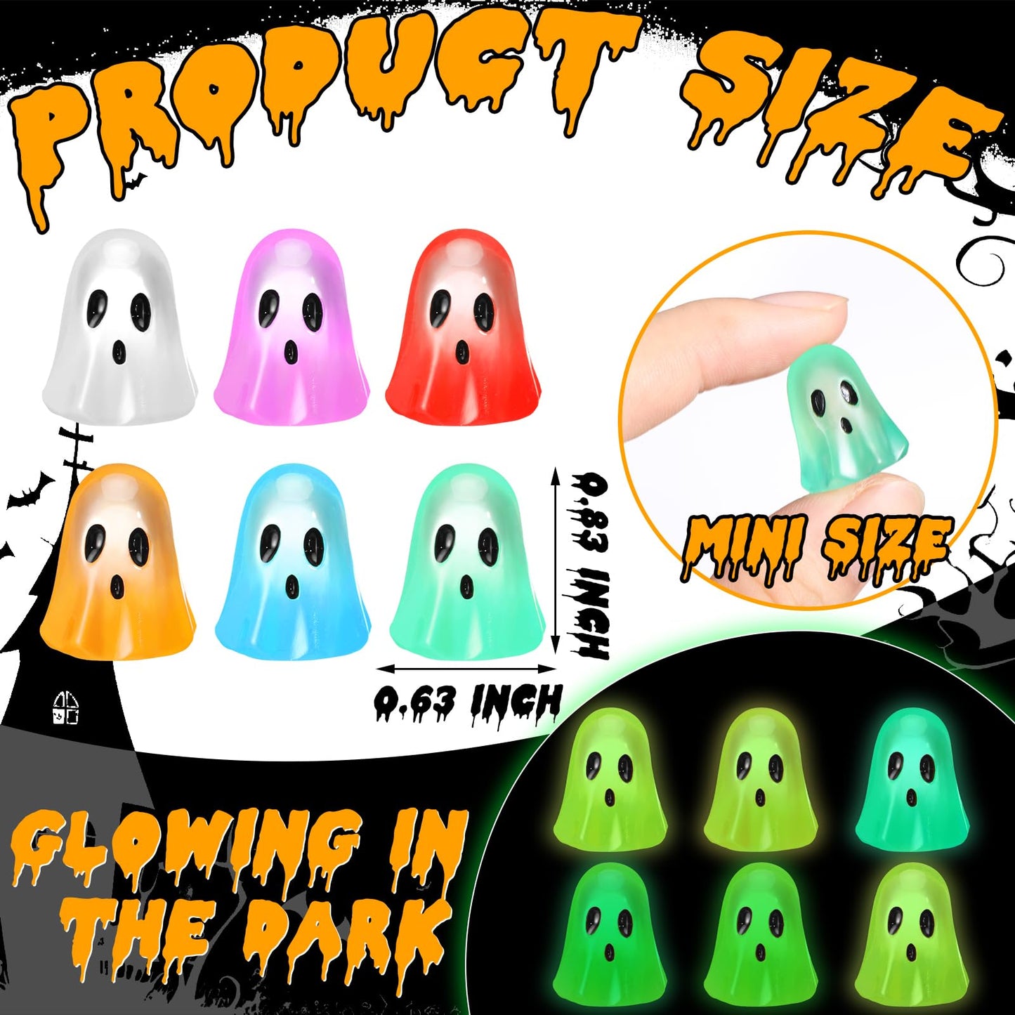 Realspring 90 Pcs Halloween Mini Resin Ghosts Small Ghost Figurines Glow in The Dark Miniatures for Spooky Tiered Tray Decor Home Tabletop Shelf Centerpieces Halloween Party