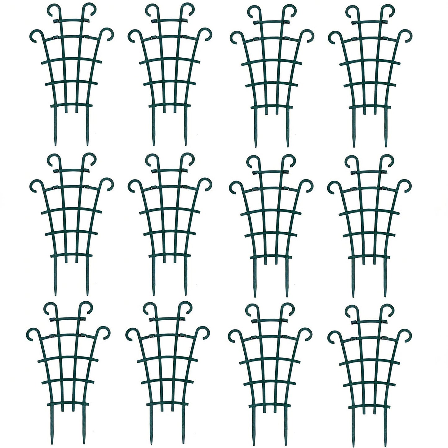 UWIOFF 12 Pack Trellis for Potted Plants, Garden Trellis for Climbing Plants Plastic Mini Climbing Plant Trellis Flower Pots Support Stackable Trellis for Climbing Plants Peas, Dark Green