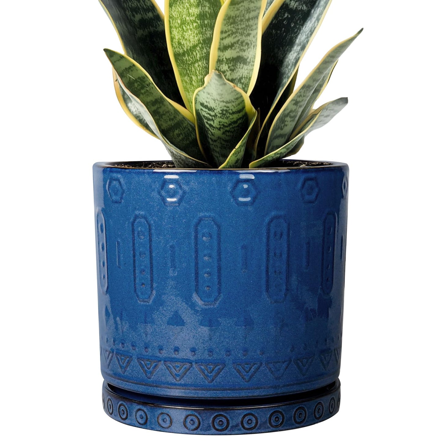 Eightpot 6 Inch Plant Pot - Ceramic Planter for Outdoor Plants Indoor Plant Pot with Drainage Holes and Saucer Succulent Pot Modern Round Flower Pot for House Room Decor Blue