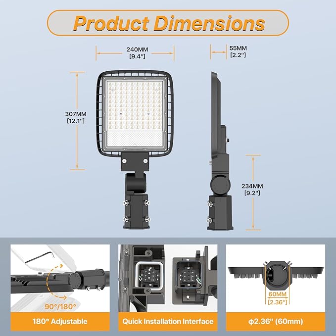 150W Led Parking Lot Light with Dusk to Dawn Photocell 110V/120V Slip Fitter Pole Mount Lights 5000K Outdoor IP65 Waterproof Commercial Street Area Lighting for Parking Lot, Barn, Church