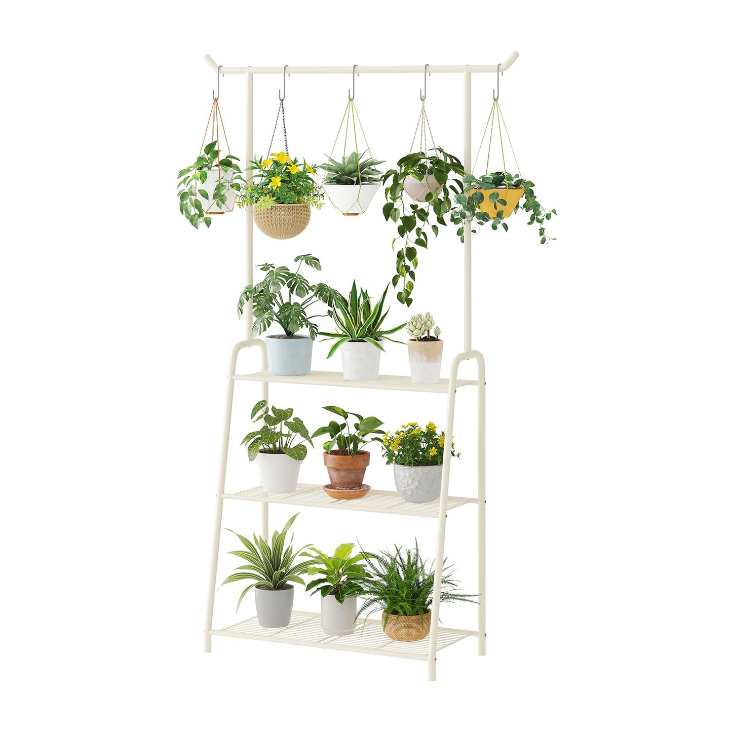 Kitsanery Plant Stand Indoor Outdoor,Metal Plant Stands for Multiple Plants,3 Tier Tall Hanging Plant Shelf,Large Heavy Duty Flower Holder Ladder Plant for Living Room, Patio, Balcony (White)