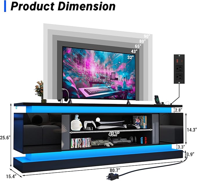 chartustriable 81IN LED TV Stands w/Power Outlet