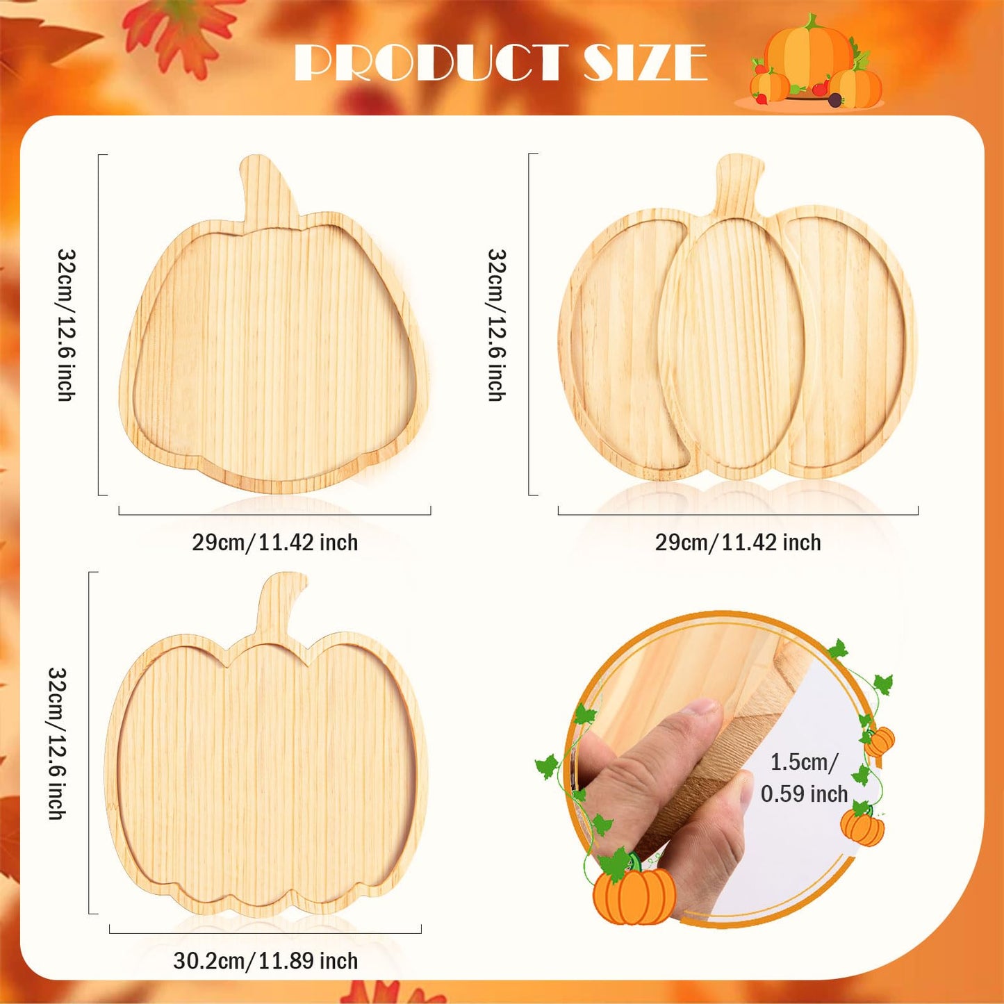 FOBSME 3 Pcs Pumpkin Wooden Charcuterie Boards Thanksgiving Serving Platters Halloween Pumpkin Wooden Serving Trays with Compartments Wood Dish Plates for Autumn Harvest Holiday Housewarming Presents